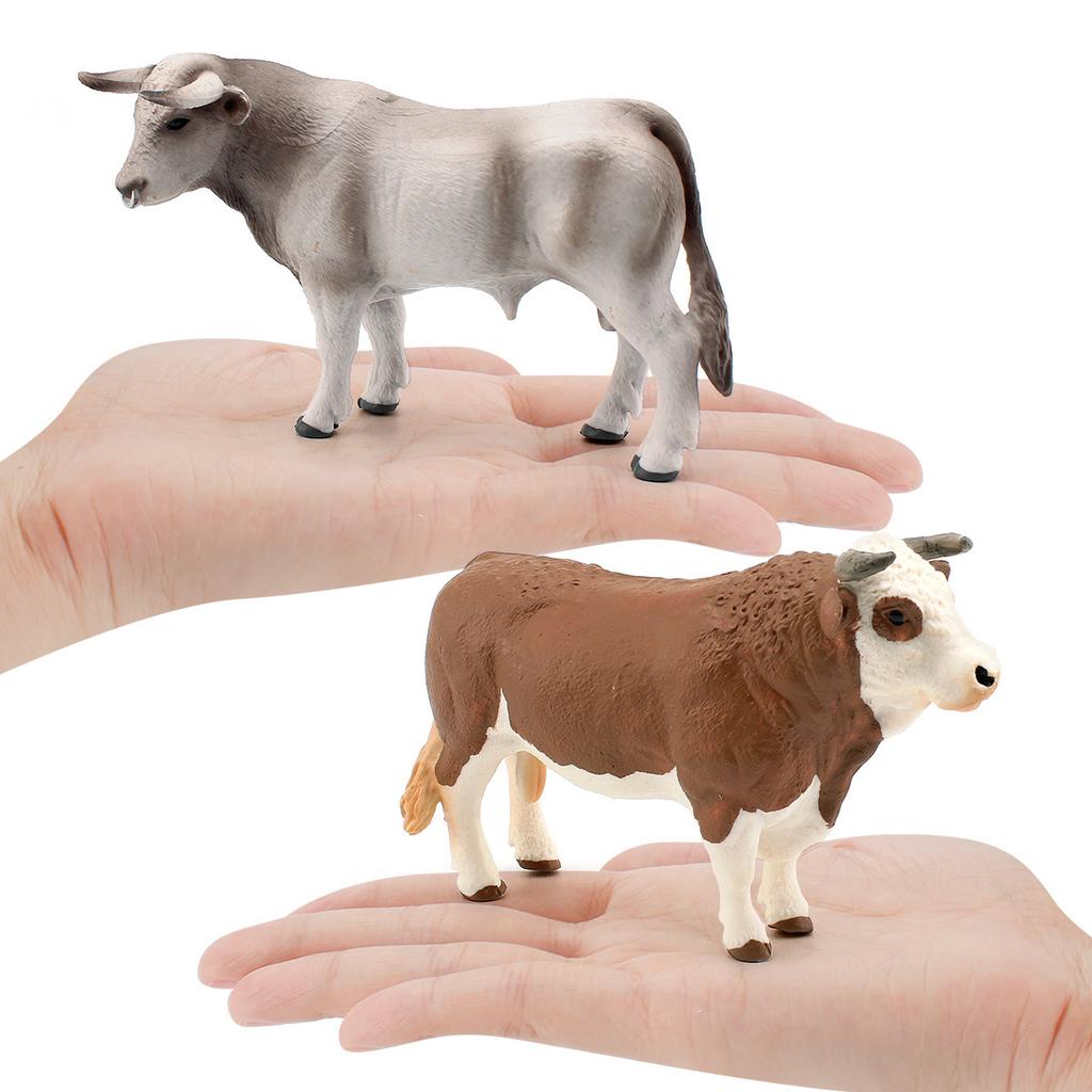 Pvc Farm Detailed Animal Models With Realistic Swiss Brown Cow And Strong Bull Longhorn
