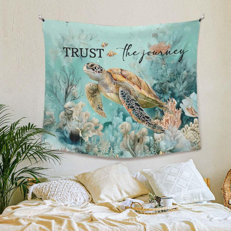 Blue White Stripe Tapestry Wall Hanging Watercolor Octopus Friends Quote Nautical Aesthetic Wall Art Dorm Room Decor