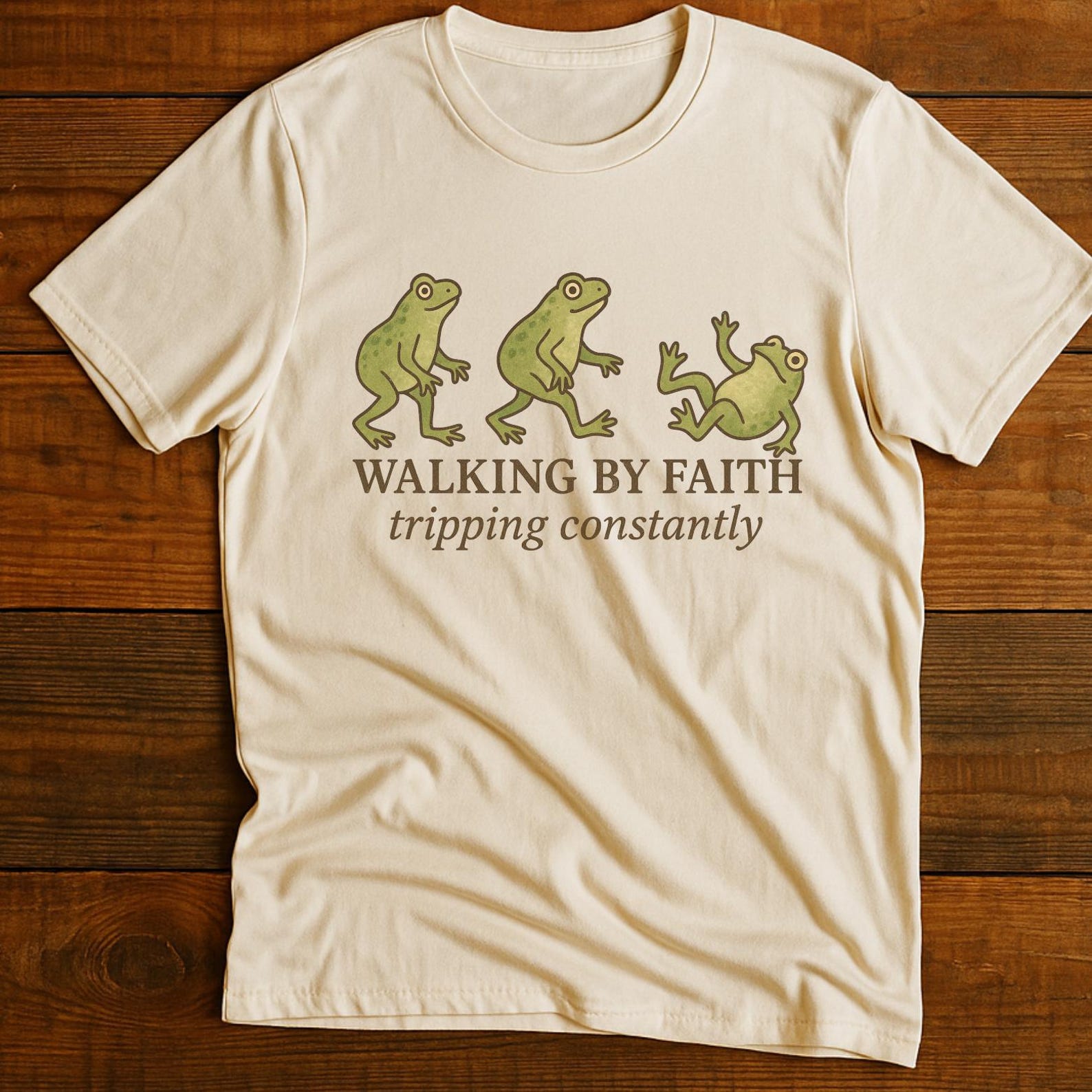 Funny Christian Frog T-Shirt | Walking by Faith, Cottagecore Humor 2XL