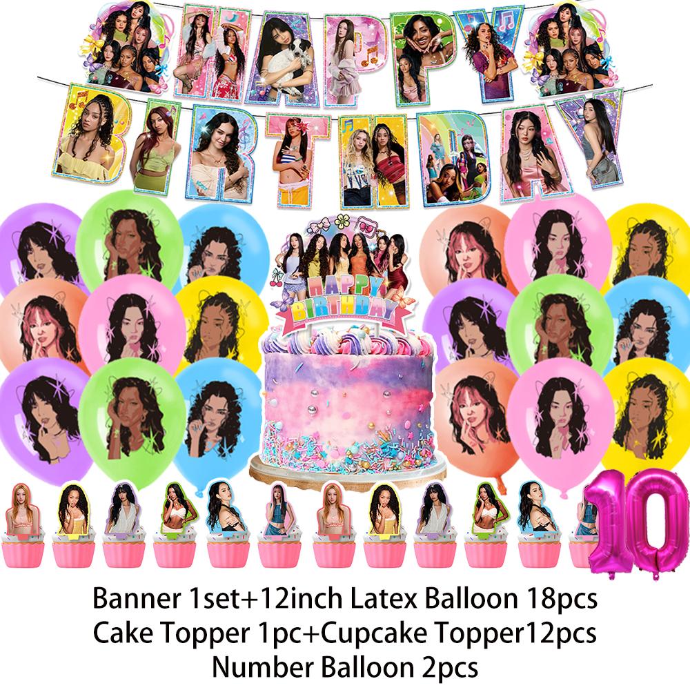 K-Katseyes Theme Birthday Party Decorations Background Kpop Girl Party Favor Fans Balloon Set Cake Topper Backdrop Gift Supplies