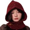 Retro high-end big head circumference balaclava hat clip flower knitted ear protection hat winter new scarf integrated tide