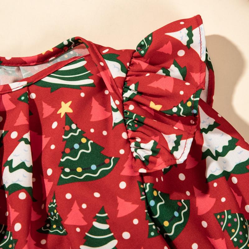 Girls Dress Round Neck Long Sleeved Cute Christmas Themed Kids Dress