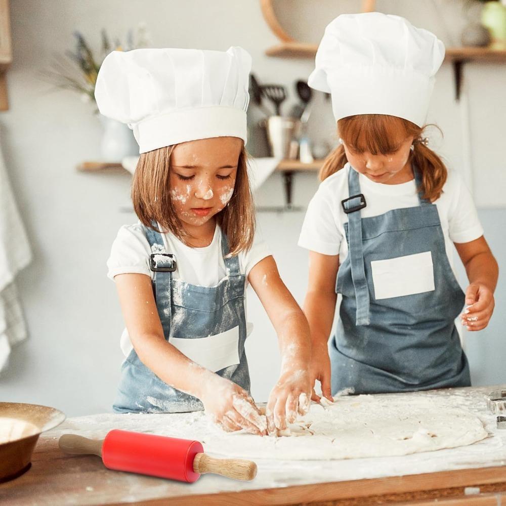 1Pcs Non-Stick Silicone Rolling Pin Wooden Handle Pastry Dough Flour Roller Kitchen Cooking Baking Tool For Pasta Cookie Dough