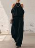 New Summer Women's Off-the-Shoulder Halter Top and High-Waisted Wide-Leg Pants Casual Set