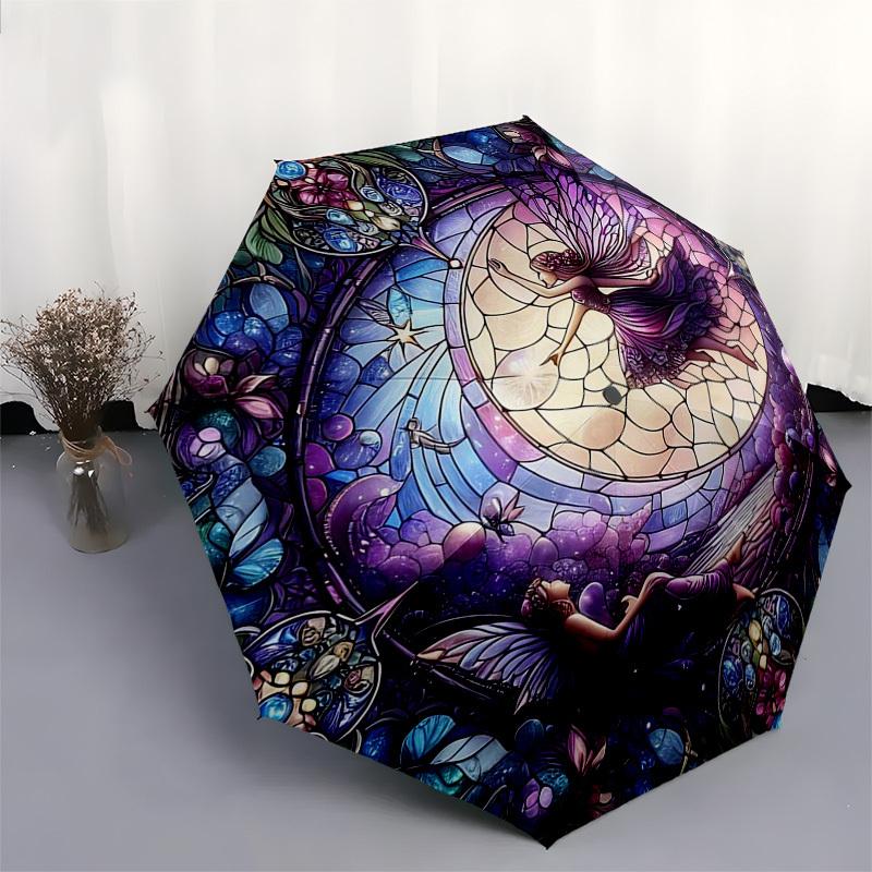 1pc Stained Glass Fairy Design Automatic Opening Folding Umbrella with 8-Bone Iron Frame, Suitable for Fans, Travel, Daily Use, Ideal Gift for Festiva