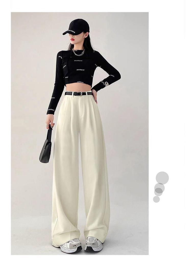 Women's Spring/Summer 2026 High Waist Loose Wide Leg Floor-Length Suit Pants