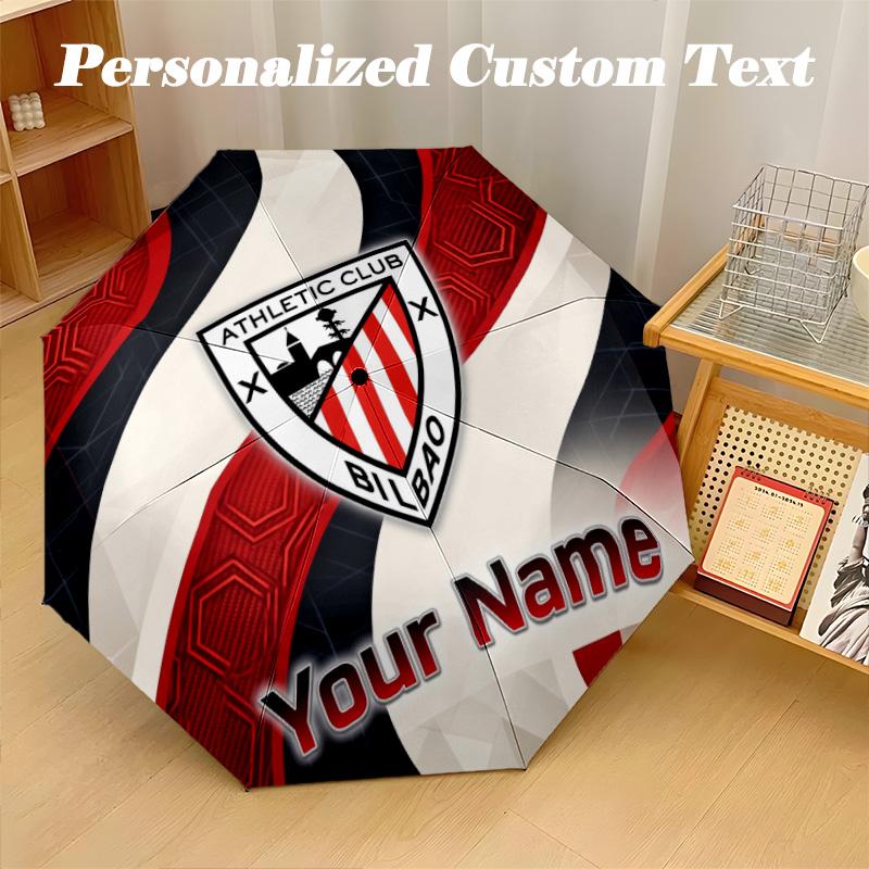 8 Rib Auto Folding Umbrella Athletic Bilbao Football Print Custom Name Text Portable Rain Gear