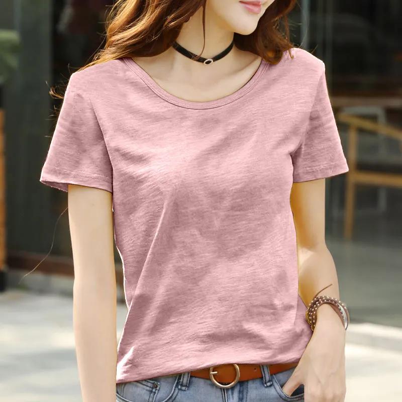 Women's Spring and Summer Solid Color Half-sleeved Bottoming Shirt Simple Slim Thin Tops