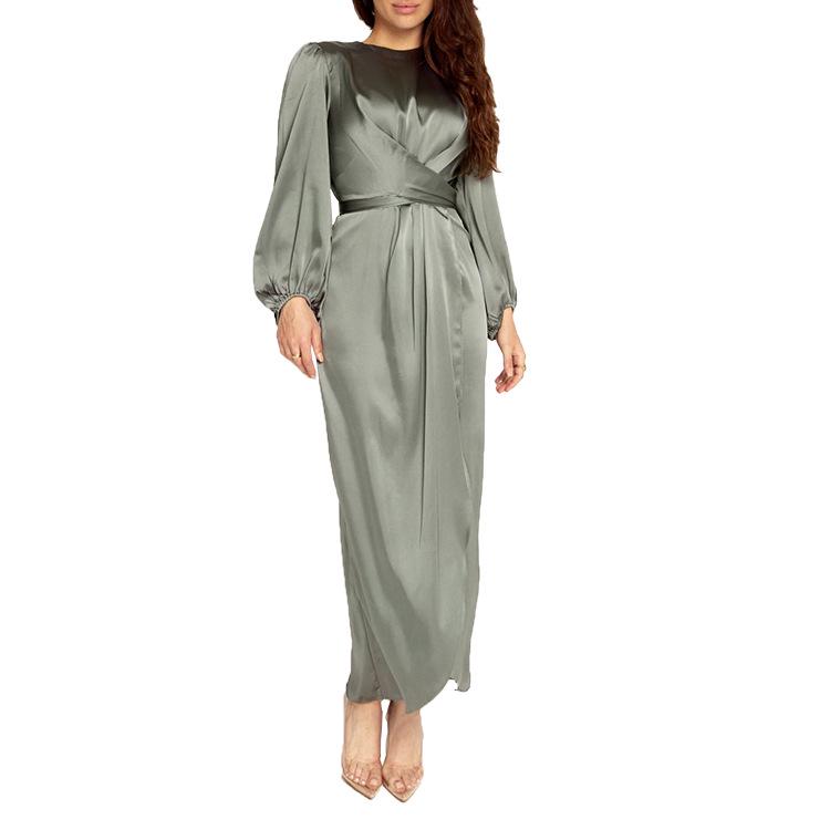 Yiduoduo New Arabic Satin Long Dress: Fresh and Sweet Style 20386 Muslim Skirt.