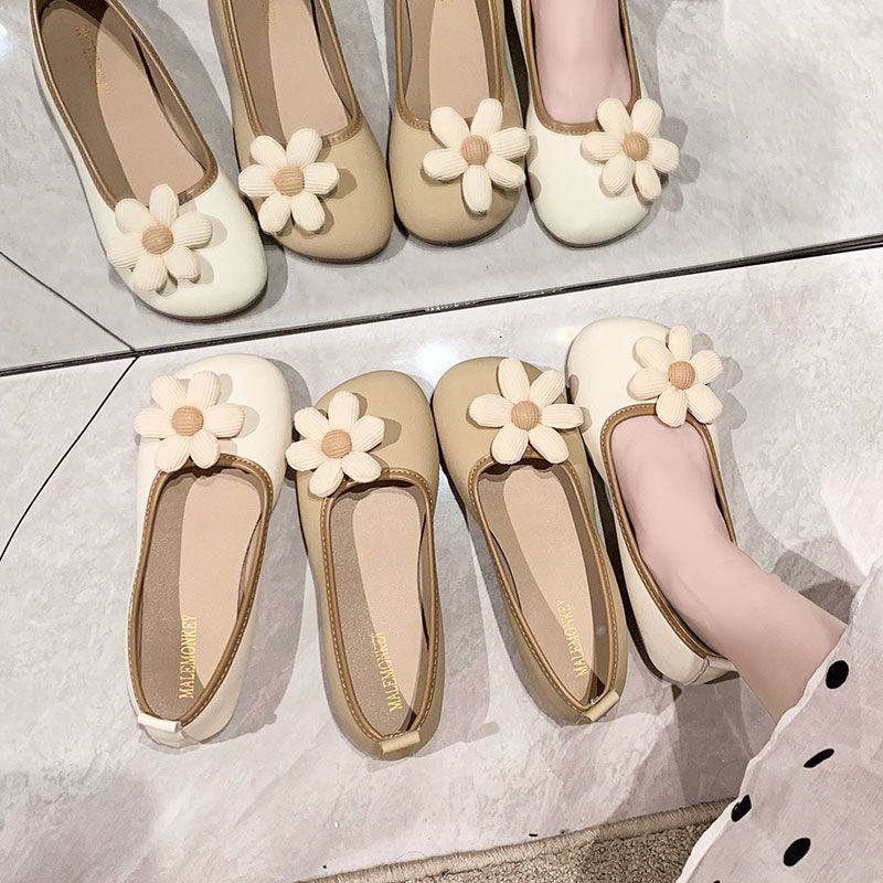 Flat Shoes Women's New Spring 2025 Shallow Mouth Single Shoes Pregnant Women Soft-soled Doudou Shoes Women's Soft Leather Egg Roll Shoes Women's Shoes