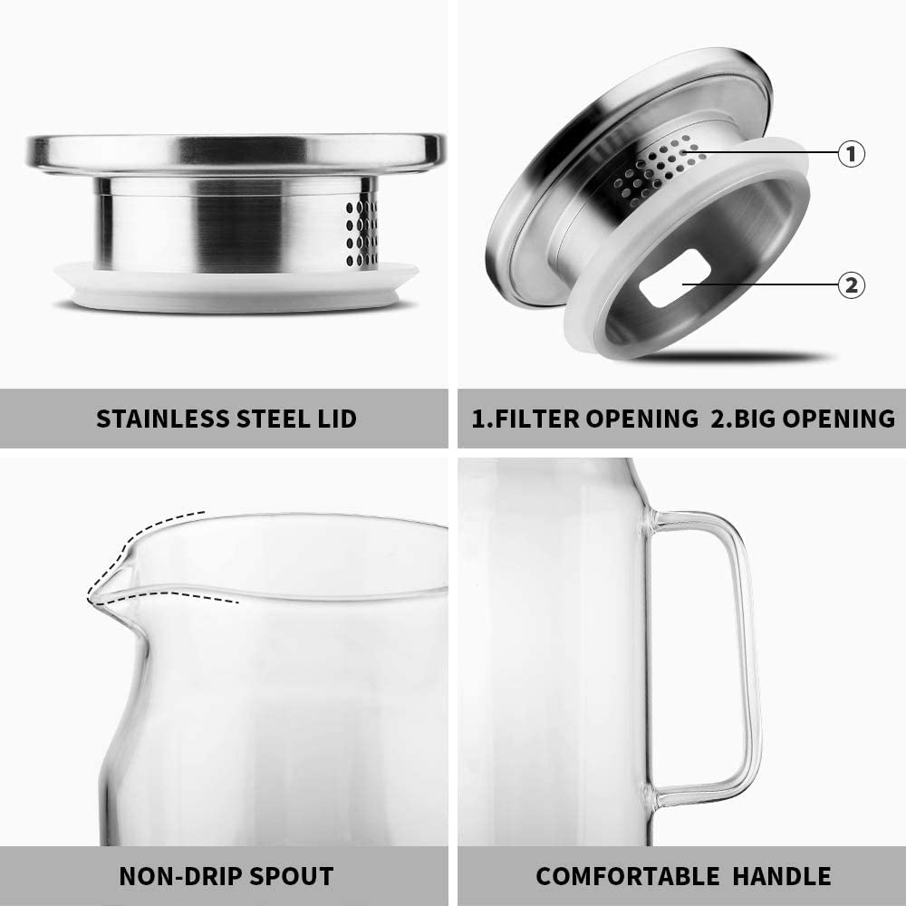 Barley Tea Pitcher, 1500ml Teapot, Stovetop-Safe, Stainless Steel Lid, Refrigerator-Safe, Wide Mouth, Easy to Clean