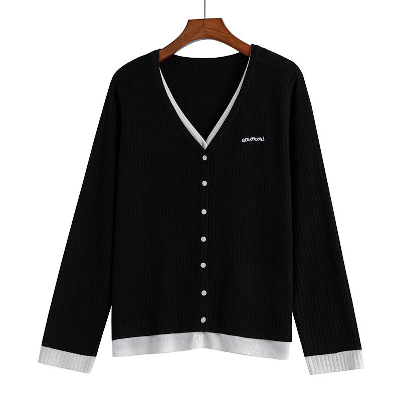 

Plus Size V-neck Knit Layered Sweater for Women - Autumn/Winter Trendy Top 3XL (85-100 kg) чорний