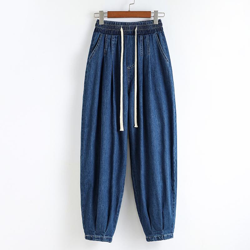 

DIMANAF 2025 Большие размеры Женские джинсы Повседневные широкие брюки с высокой талией Эластичные базовые мягкие брюки Свободные шаровары M синий