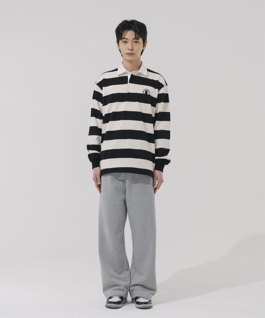 BAJOO BIJOO Circle Embroidery Over-Fit Rugby Shirt [Black]