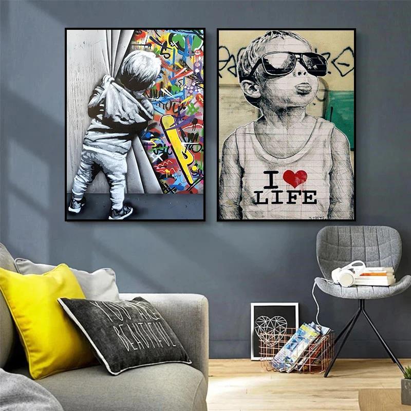 Banksy Street Graffiti Dekorativní Plátno Malba Dívka s Balónkem Sleduj Své Sny Opice Umění Plakáty Tisky Pokoj Nástěnná Dekorace