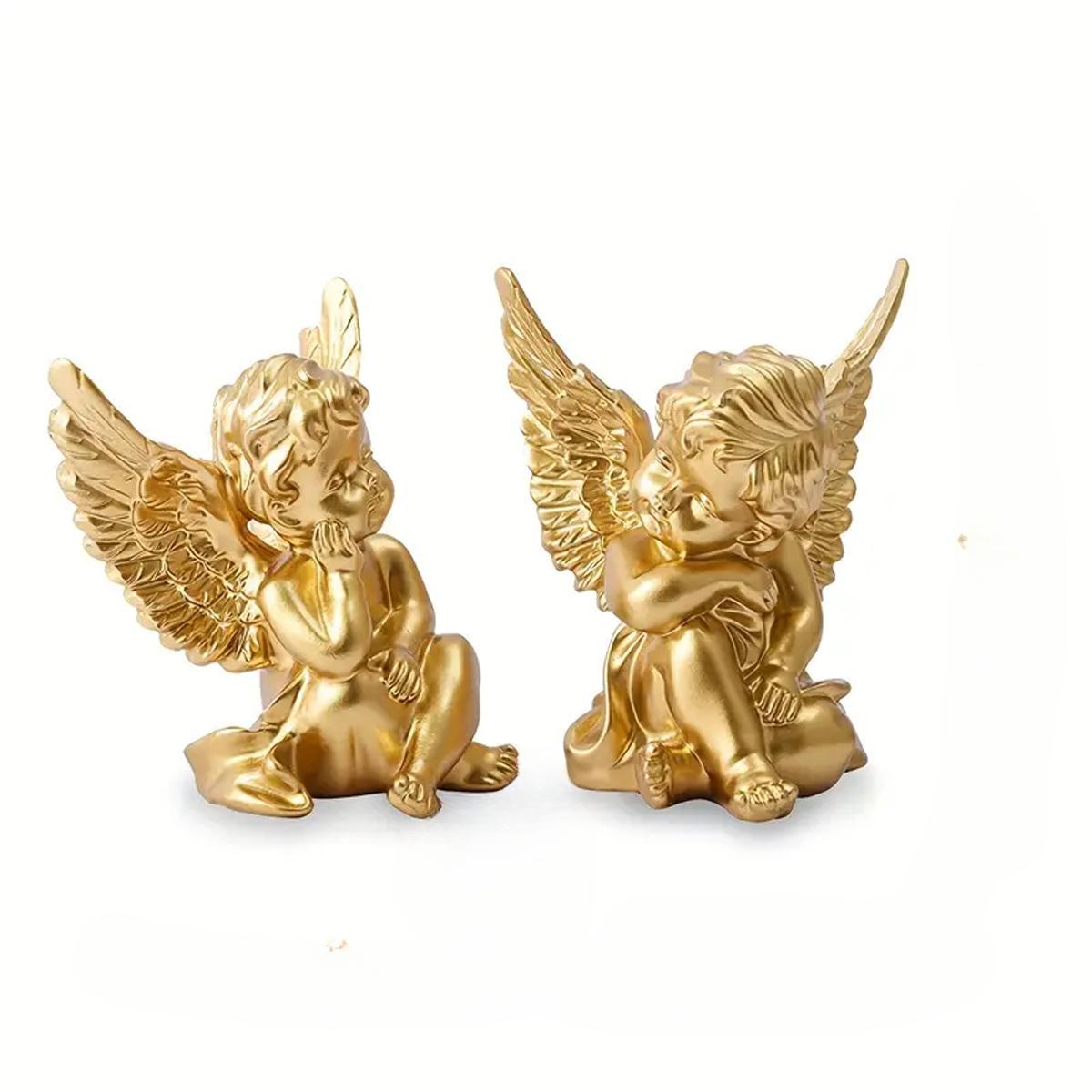 

1 комплект/2 шт. Статуэтка ангела из смолы, ручная работа, декоративное украшение, домашний сад, украшение сада, произведение искусства золотой