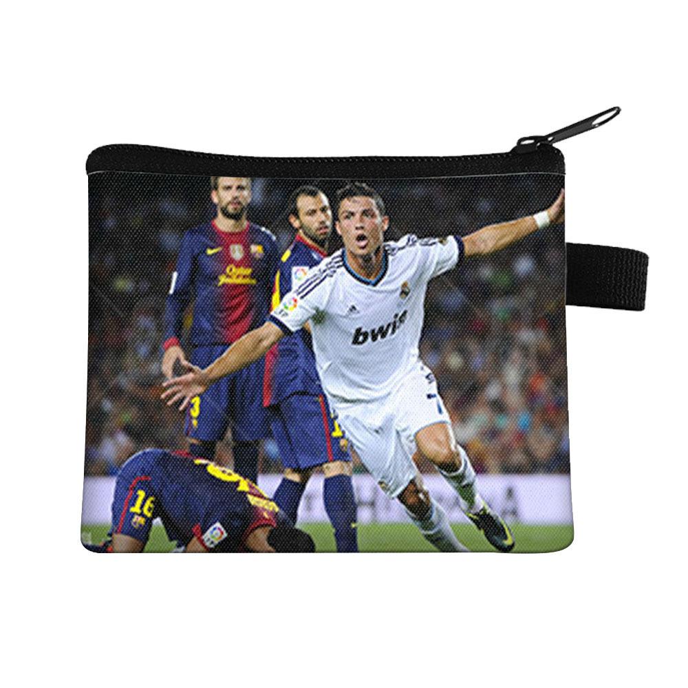 Borsa cambio per bambini stella del calcio Borsa porta carte portatile Borsa porta monete chiavi in poliestere Borsa a pochette