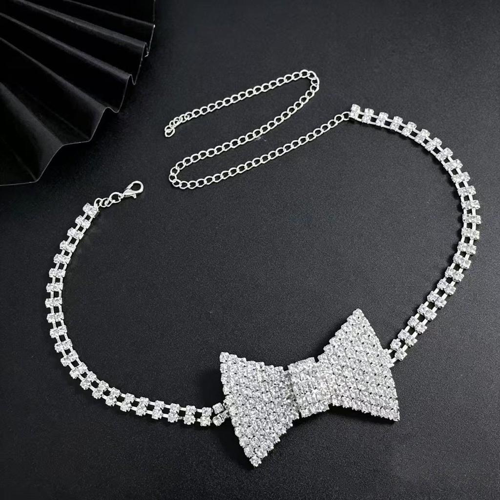 Romantic Water Diamond Choker Necklace With Butterfly Bow Design For Party Wear Women