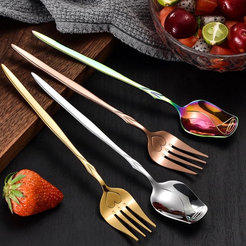 Stainless Steel Coffee Spoon Long-handled Ice-Tea Spoon Long Handle Fruit Fork Tableware Eating Utensils Dishwasher Safe
