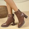 Fashion Spliced Block Heel Cotton Boots Winter New Pointed Toe Rear Zipper Anti-Slip Wear-Resistant Heel Booties