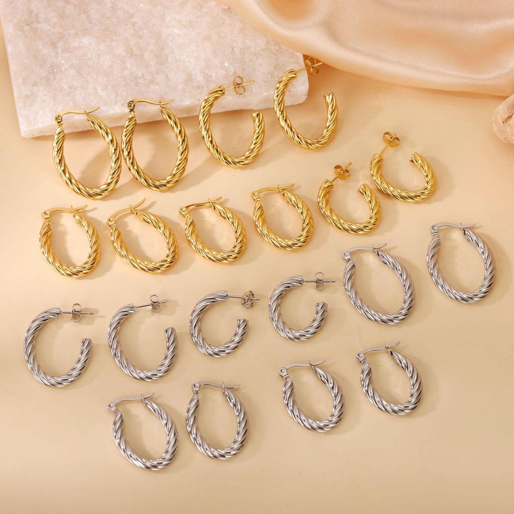 2025 Bestseller Twisted Pattern Hoop Earrings, Titanium Steel, European & American Style, Versatile Design.