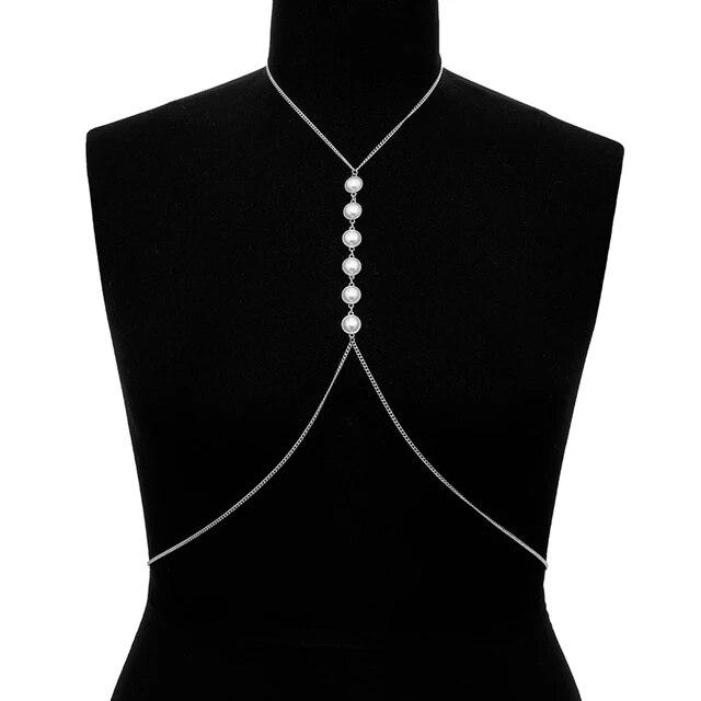 IngeSight.Z Sexy Geometric Cross Harness Bra Chest Chain for Women Simple Gold Color Bikini Chain Waist Belt Body Jewelry Party