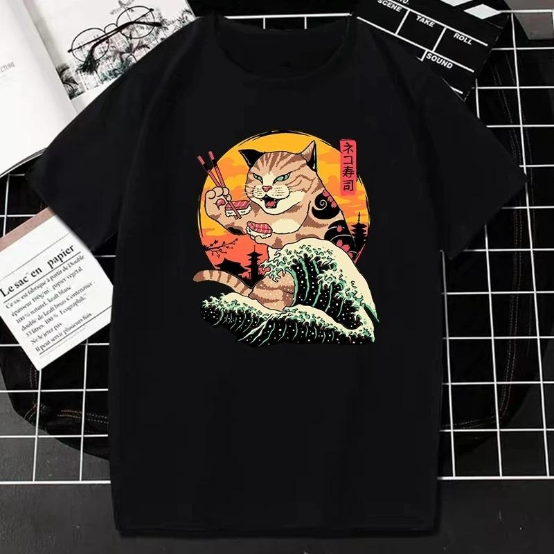 Funny Catzilla Japan Cat Kitten Lover Men T Shirt Male Casual Tees Summer Hombre Oversized Tee Harajuku Shirt Men Clothing