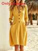 Style V Neck Button Pocket Loose Dress For Casual Travel And Outing