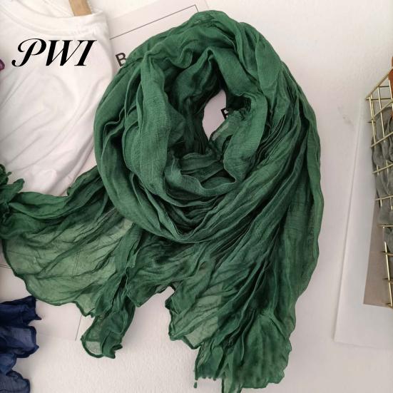 Unisex Long Scarf Women Solid Color Pleated Retro Autumn Warm Winter Soft Vintage Inspired