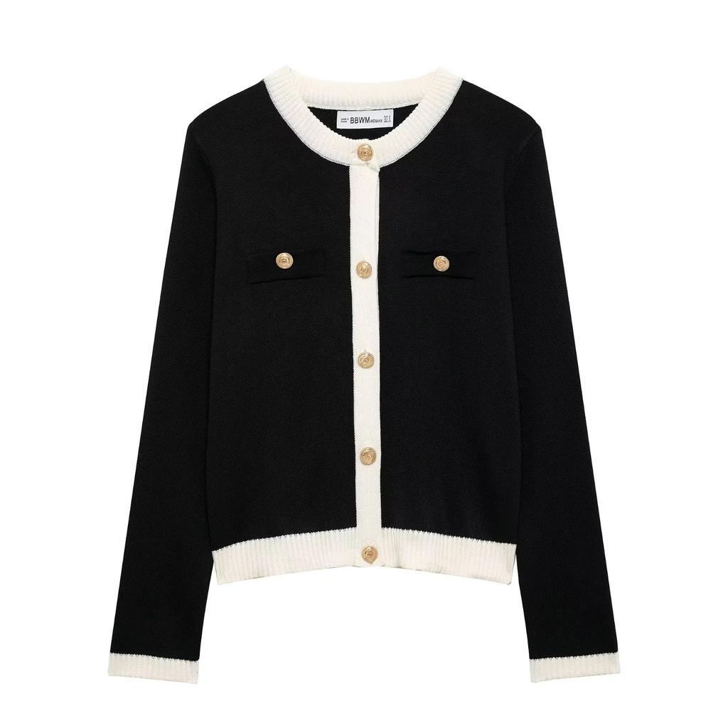 Women'S French Xiaoxiangfeng Contrasting Color Knitted Top