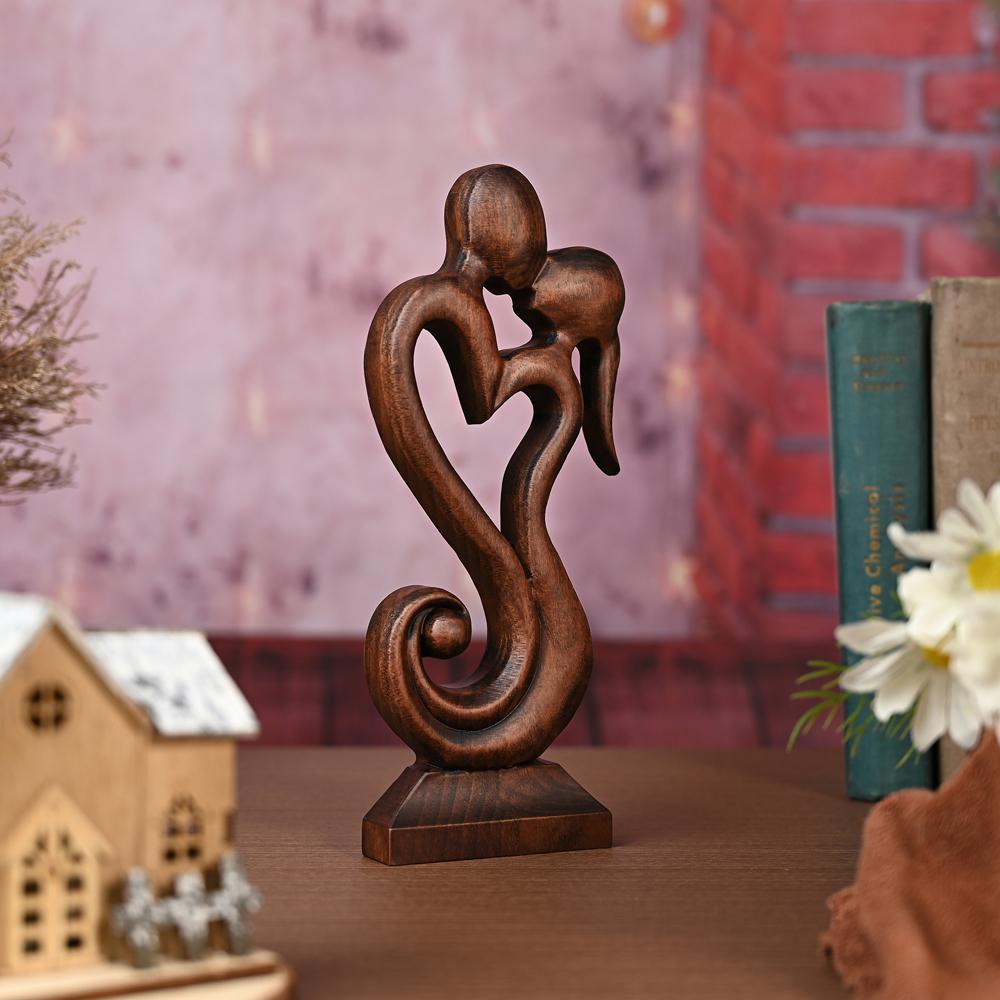 Couple Love Heart Wood Carving, Romantic Wooden  Sculpture, Style Abstract Couple Figurine Home Decoration Gift