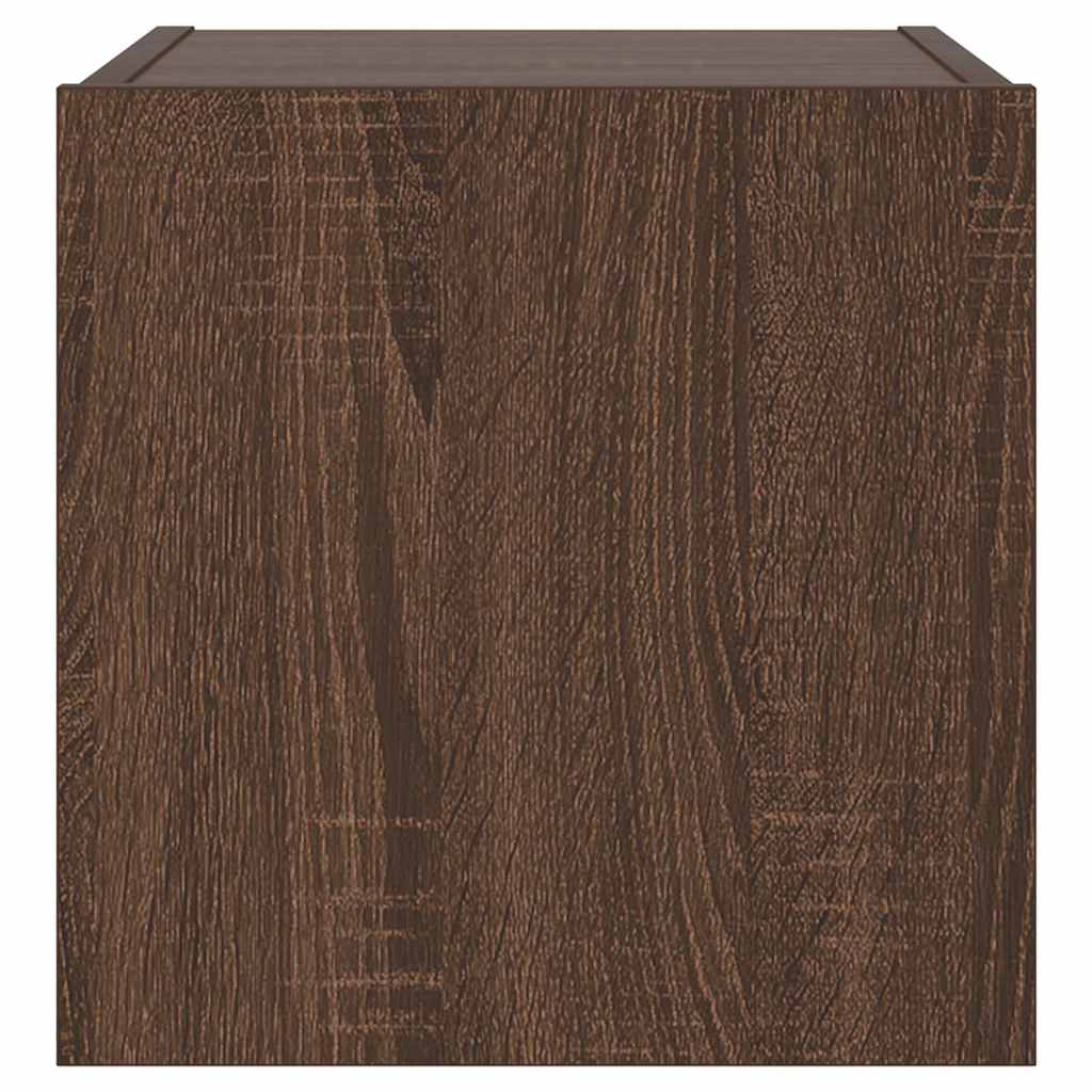 Wall Mounted TV Cabinet with LED Lights Brown Oak Effect 30.5 x 35 x 30 cm