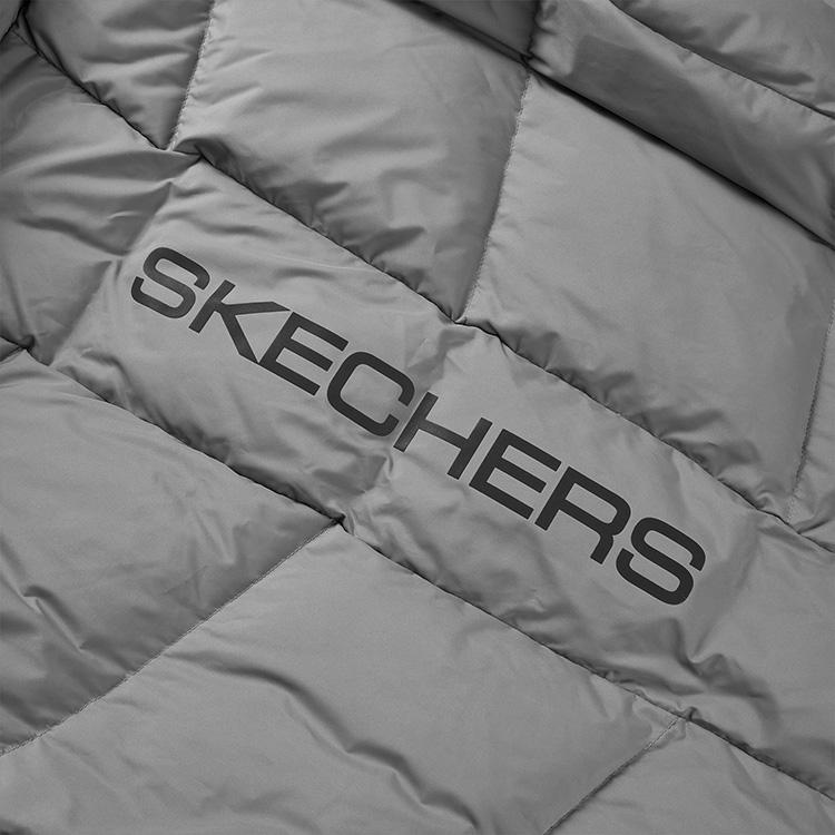 Skechers FW23 Stroll Series Solid Color Casual Long Hooded Down Jacket Men outerwear Shark-Gray L423M140-00MM