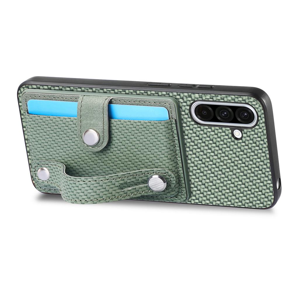 Etui na Samsung Galaxy A36 5G Tekstura Włókna Węglowego Skórzany Pokrowiec na Tył Telefonu z Uchwytem na Karty