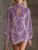 Europäisches und Amerikanisches High-End Samt Sexy Hoher Kragen Hüftbetontes Damenkleid in Unifarbe