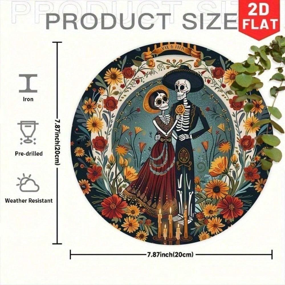 

Vintage Rustic Metal Skull Wall Art 8 Inch Round Tin Sign Retro Day of The Dead Sugar Skull Gothic Home Bar Kitchen Decor різнокольоровий
