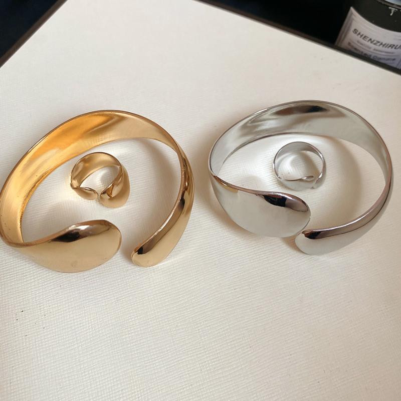 Chic Geometric Metal Jewelry Set Minimalist Bracelets and Rings for Trendsetters