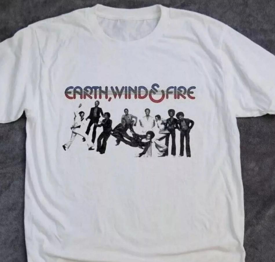 Vtg Earth Wind and Fire White Unisex T-shirt, Size S-4XL