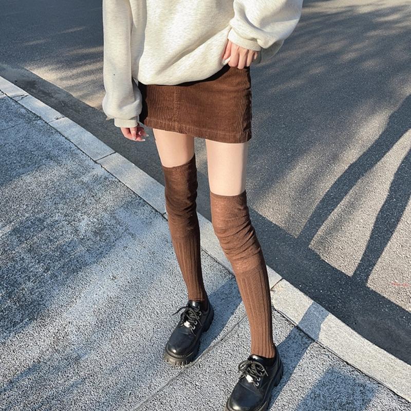 Japanese Women Elastic Over Knee Socks Student Slouch Top Rib Knit Long Stocking