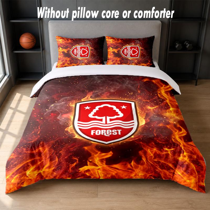 Nottingham Forest Fußball Design Bett Bettwäsche Set 1 Bettbezug + 2 Kissenbezüge Weich Atmungsaktiv Haushalt Bettwäsche