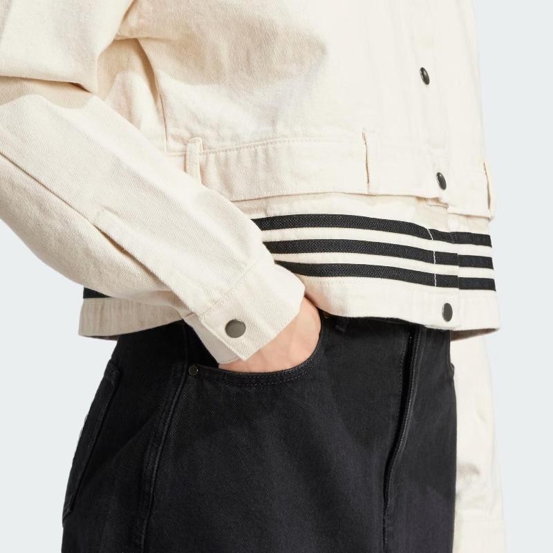 adidas Giacca di Jeans da Donna a Manica Lunga con Colletto, Vestibilità Larga, Staccabile, Serie Originals Street Roaming, Due in Uno, Denim Naturale Beige JD5617