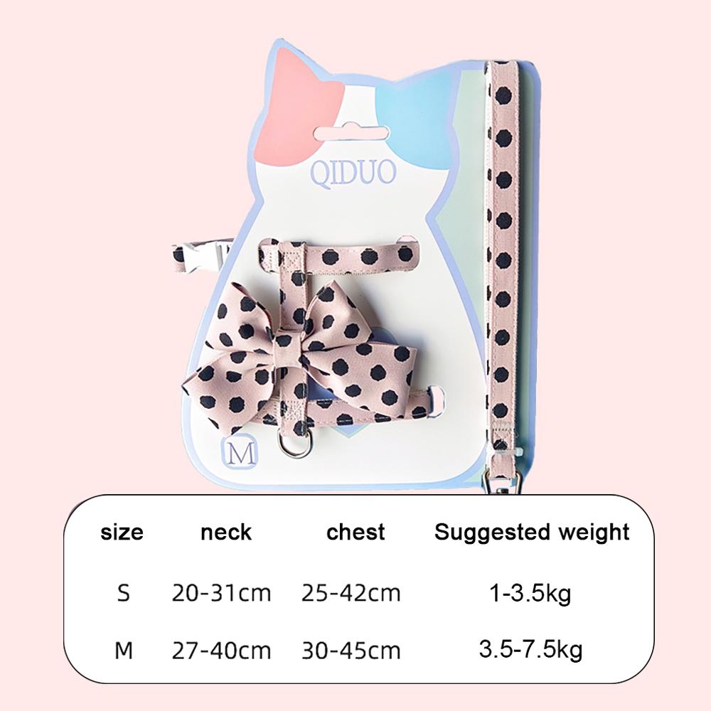 Stylish Polka Dot Pet Bow Harness & Leash Set Cute Puppy Kitten Small Dog Cat Vest Secure Adjustable Walking Cute Bow Collar