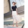 Sancai Women's 2025 Summer Slim-Fit Plaid Knit Polo Shirt