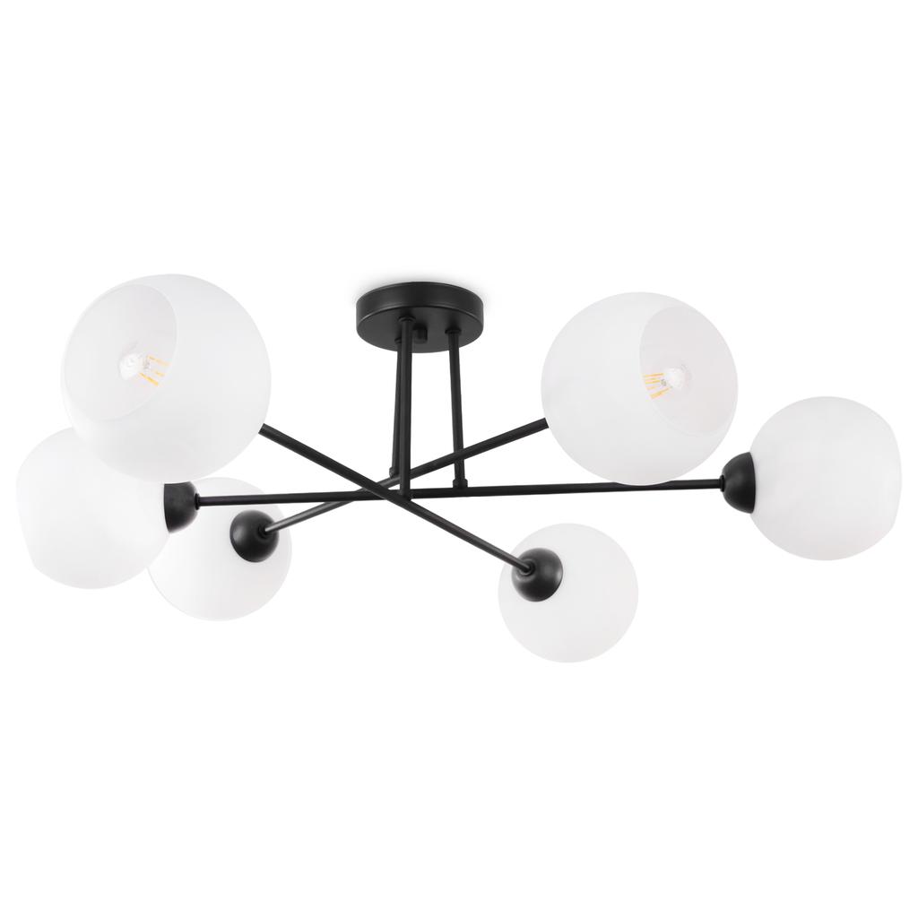 Asturia Black Ceiling Lamp 6-Flat White Lampshade E27