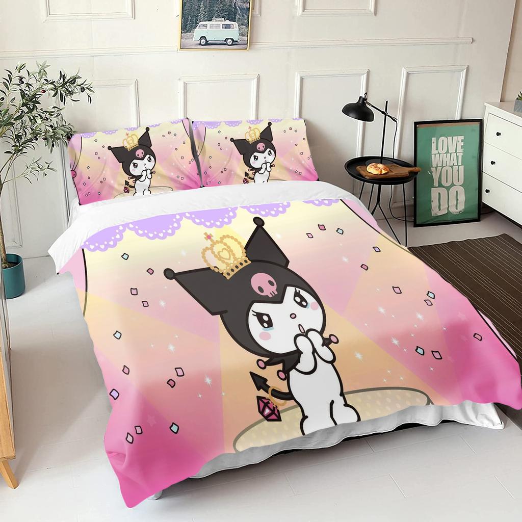 Sanrio Series Kurome 3-Piece 1 Quilt Cover One Piece Bedding Set Comforte Luxus Exquisite Birthday Gift Polyester Home Decor