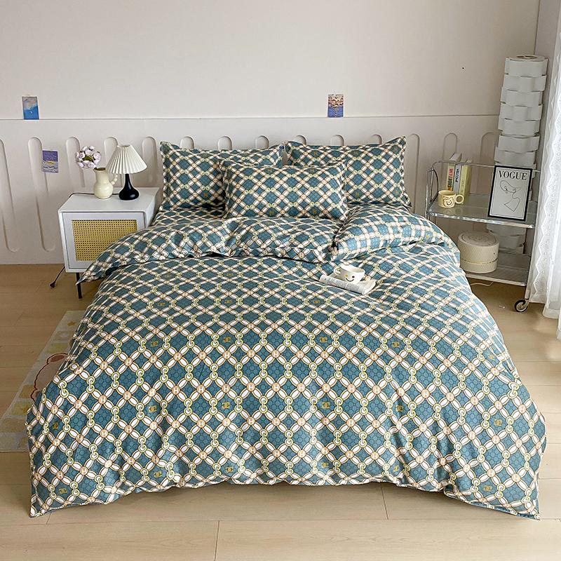 Blue Striped Plaid Style Duvet Cover Set Modern Geometry Quilt Cover with Pillowcases Bedding Set 3Pcs for Kids Boys Room Decor