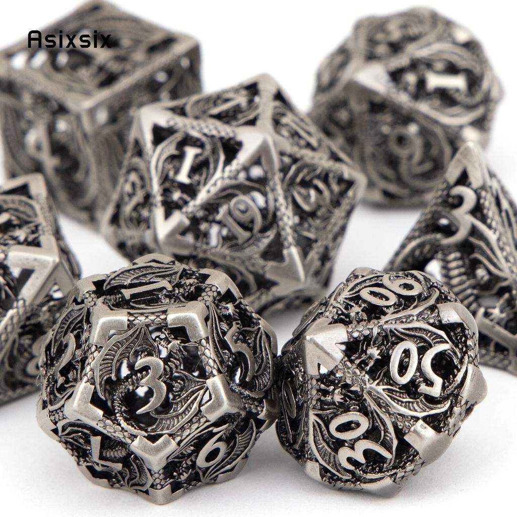 7 ks Silver Dragon Metal Dice Sada dutých kovových mnohostěnných kostek Vhodné pro RPG stolní karetní hru