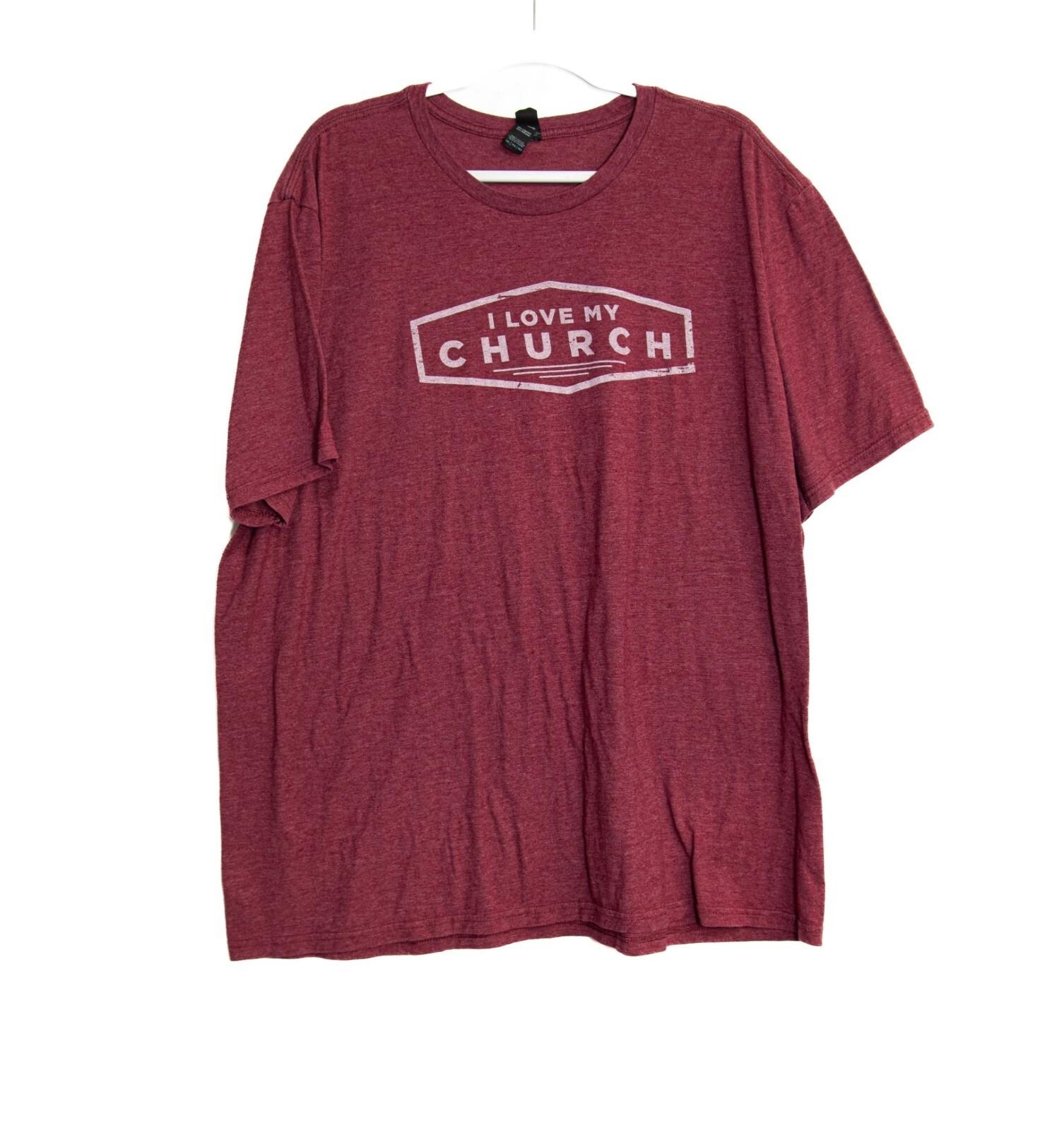 I Love My Church Graphic Maroon Heather T-Shirt Crewneck Short Sleeve Unisex Cot S