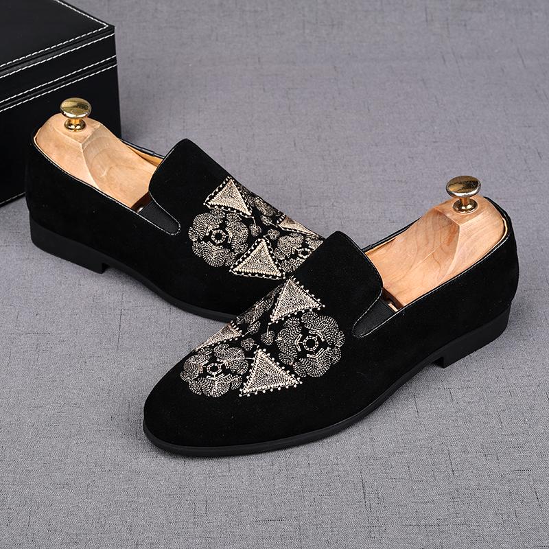 Fashion New Men's Fashion Printed Embroidery Suede Flats Shoes Oxfords Zapatos De Novio Man Party Wedding Dress Formal Prom Shoes