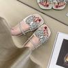 2025 New European Flat-bottomed Bow Rhinestone Slippers Women's Cross with Satin Open-toed Fashion Outer Slippers